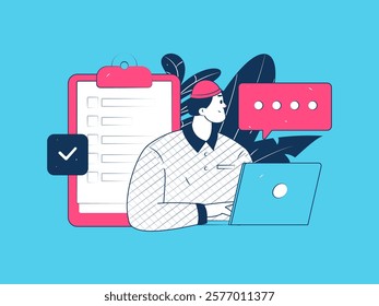 Flat vector illustration of business people operating work scene
