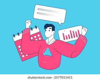 Flat vector illustration of business people operating work scene
