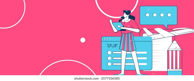 Flat vector illustration of business people operating work scene
