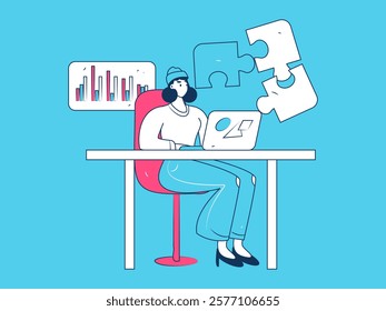Flat vector illustration of business people operating work scene
