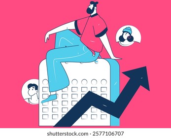 Flat vector illustration of business people operating work scene
