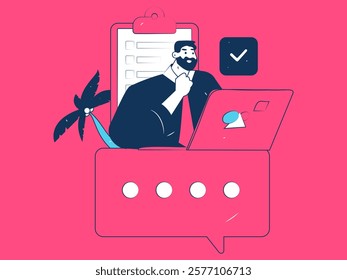 Flat vector illustration of business people operating work scene
