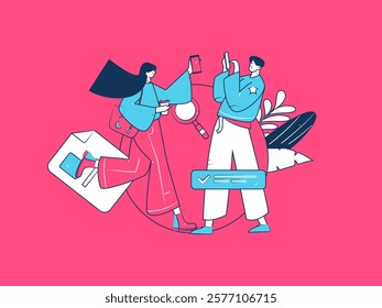 Flat vector illustration of business people operating work scene
