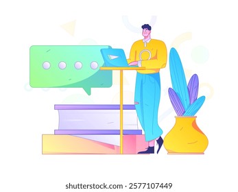 Flat vector illustration of business people operating work scene
