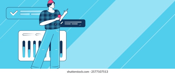 Flat vector illustration of business people operating work scene
