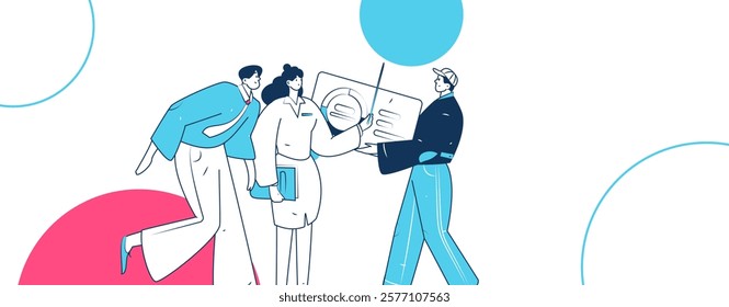 Flat vector illustration of business people operating work scene
