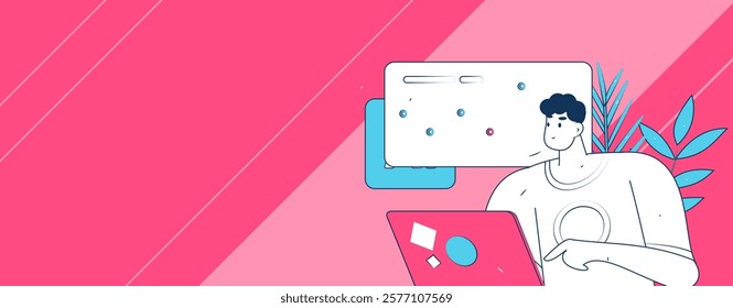 Flat vector illustration of business people operating work scene
