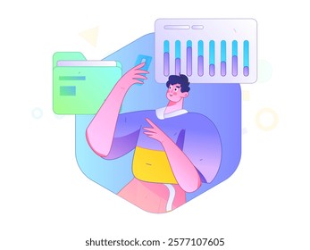 Flat vector illustration of business people operating work scene
