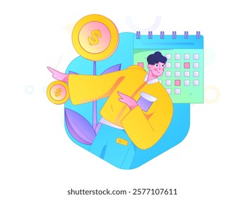 Flat vector illustration of business people operating work scene
