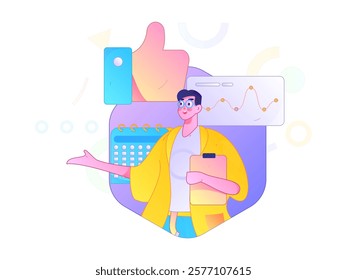 Flat vector illustration of business people operating work scene
