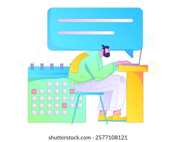 Flat vector illustration of business people operating work scene
