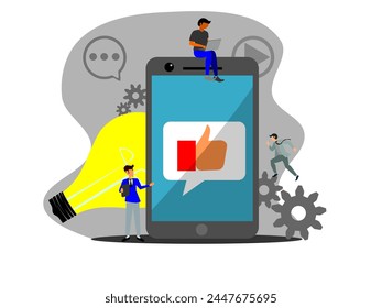 flat vector, illustration of business with social media. people who are trying in various ways.