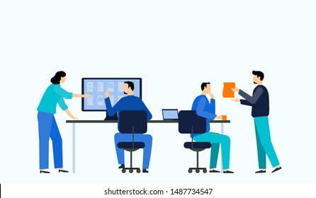 flat vector illustration business team working collaboration and group business meeting concept
