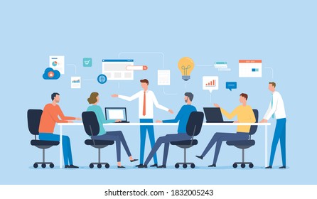 flat vector illustration business team meeting for project brainstorming and business   people planning for marketing strategy concept