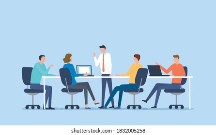 flat vector illustration business team meeting for project brainstorming and business   people planning for marketing strategy concept