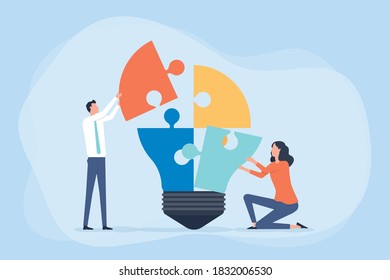 Flat vector illustration business team meeting for brainstorming and business creative process and concept

