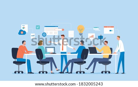 flat vector illustration business team meeting for project brainstorming and business   people planning for marketing strategy concept