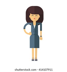 Flat vector illustration of business woman in blue formal dress