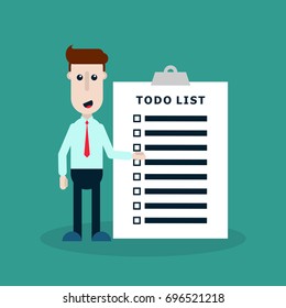Flat vector Illustration of a Businessman with a Banner of To Do List