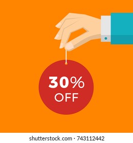 Flat Vector Illustration of a Businessman Hand Holding Banner with Sale