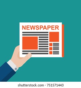 Flat Vector Illustration of a Businessman Hand Holding Newspaper