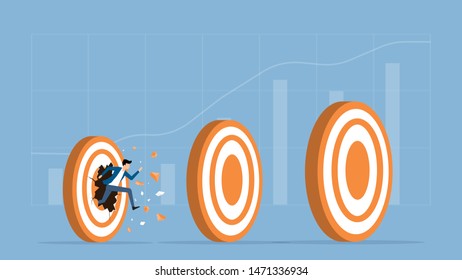 flat vector illustration businessman speed running breakthrough to target success concept