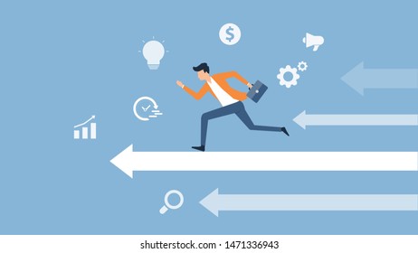 flat vector illustration businessman speed running to target success concept
