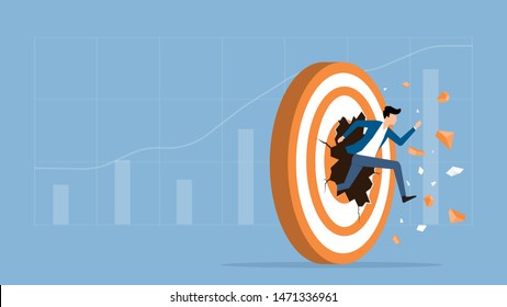 flat vector illustration businessman speed running breakthrough to target success concept