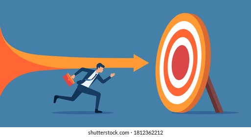 flat vector illustration businessman speed running to target success concept