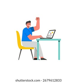 Flat vector illustration of  businessman working on laptop