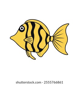 Flat vector illustration of a butterflyfish with yellow and black patterns, sleek fins, clean design, modern aesthetic, minimal style