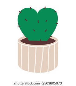 Flat vector illustration of a cactus in a pot. This minimalist design features spiky, hardy greenery, perfect for modern and eco-friendly home decor with a touch of desert charm.