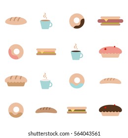 Flat vector illustration cafe bakery icon pack set pastel