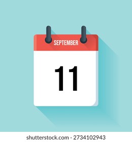 Flat vector illustration of a calendar page showing the date september eleventh prominently displayed.