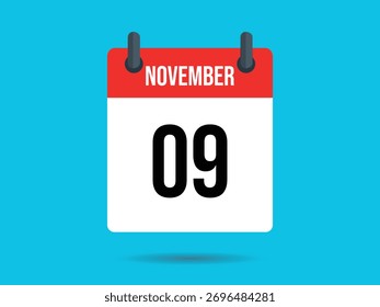 Ilustración vectorial plana. El calendario muestra el mes de noviembre y el número 09. Icono de calendario de estilo simple sobre un fondo azul para diseños y conceptos de documentos.