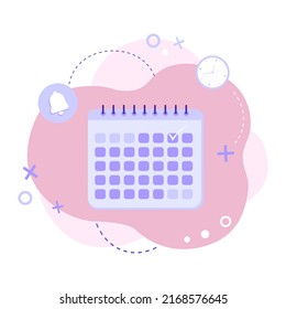 Flat vector illustration of calendar with social media icons on abstract background. Can be used for web banners, infographics. Concept of planning, time management and schedule.