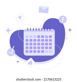 Ilustración vectorial plana del calendario con iconos de medios sociales sobre fondo abstracto. Se puede usar para banners web, infografías. Concepto de planificación, gestión del tiempo y planificación.
