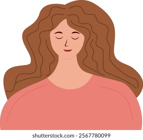 Flat Vector Illustration of a Calm Woman with Closed Eyes