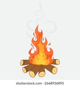 Ilustração vetorial plana de uma fogueira de acampamento. Perfeito para camping, aventura ao ar livre, noites de verão, e projetos de viagem.