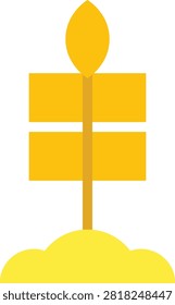 A flat vector illustration of a candle with a flame, smoke, and a cloud-like base, using a yellow color palette. Suitable for design, decoration, and holiday themes.