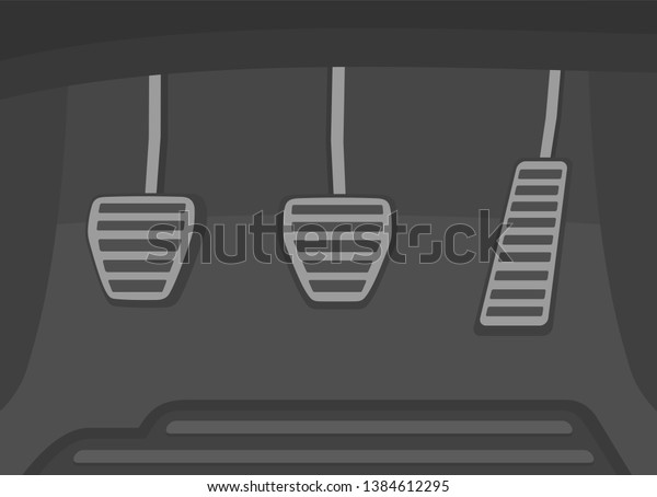 Flat vector illustration of car pedals. Gas, clutch and\
brake. 