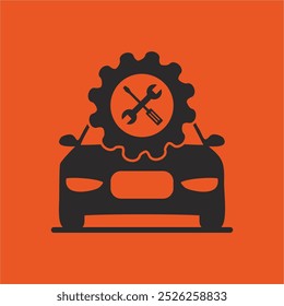 Flat vector illustration of car repair shop or broken car repair, depicted with visuals of cars and workshop tools