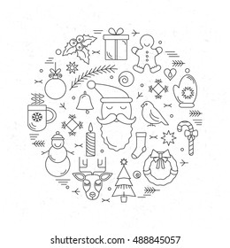 Flat vector illustration card "Merry Christmas" in a linear style. Template for your business. easy to use isolation on a white background