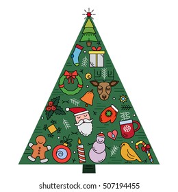 Flat vector illustration card "Merry Christmas" in a linear style. Template for your business. easy to use isolation on a white background