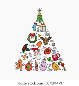 Flat vector illustration card "Merry Christmas" in a linear style. Template for your business. easy to use isolation on a white background