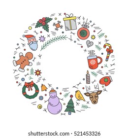 Flat vector illustration card "Merry Christmas" in a linear style. Template for your business. easy to use isolation on a white background