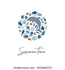 Flat vector illustration. Card template. Summer time concept