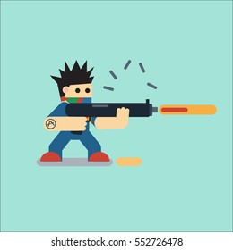 Flat vector illustration of cartoon character with weapon