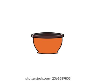 Flat vector illustration of cartoon clay pot isolated on white background