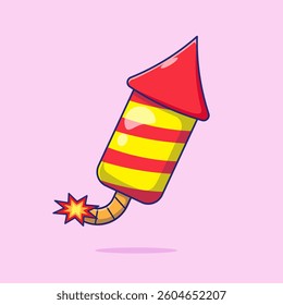 Flat vector illustration cartoon of cute firecracker rocket icon with flat style design concept